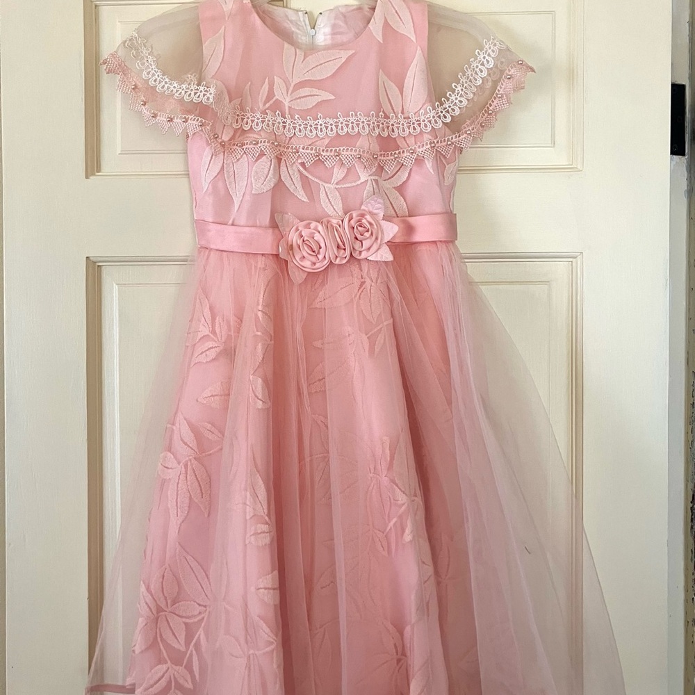 Pink Floral Tulle Party Dress for Girls